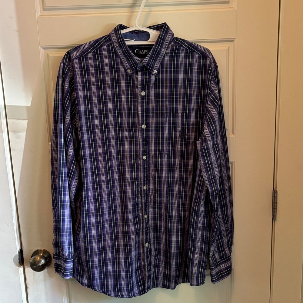 Chaps Men's Blue and Purple Checkered Shirt